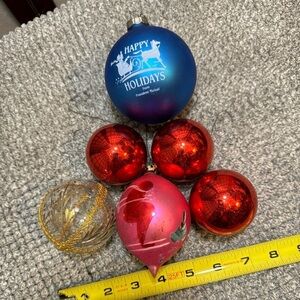 Vintage Glass Christmas Ornaments Round Tear Drop Shiny Brite USA Lot of 6